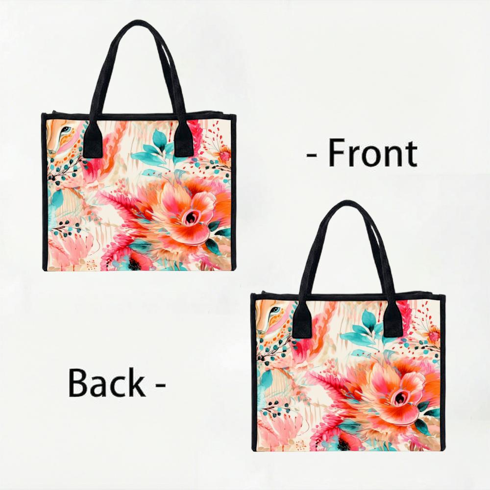 Floral Print Tote Bag Large Capacity Casual Shoulder Bag for Daily Shopping Travel Lightweight Handbag