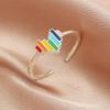 Korea Cute Sweet Multicolor Enamel Rainbow Stainless Steel Opening Adjustable Heart Ring for Fashion Finger Jewelry Accessories
