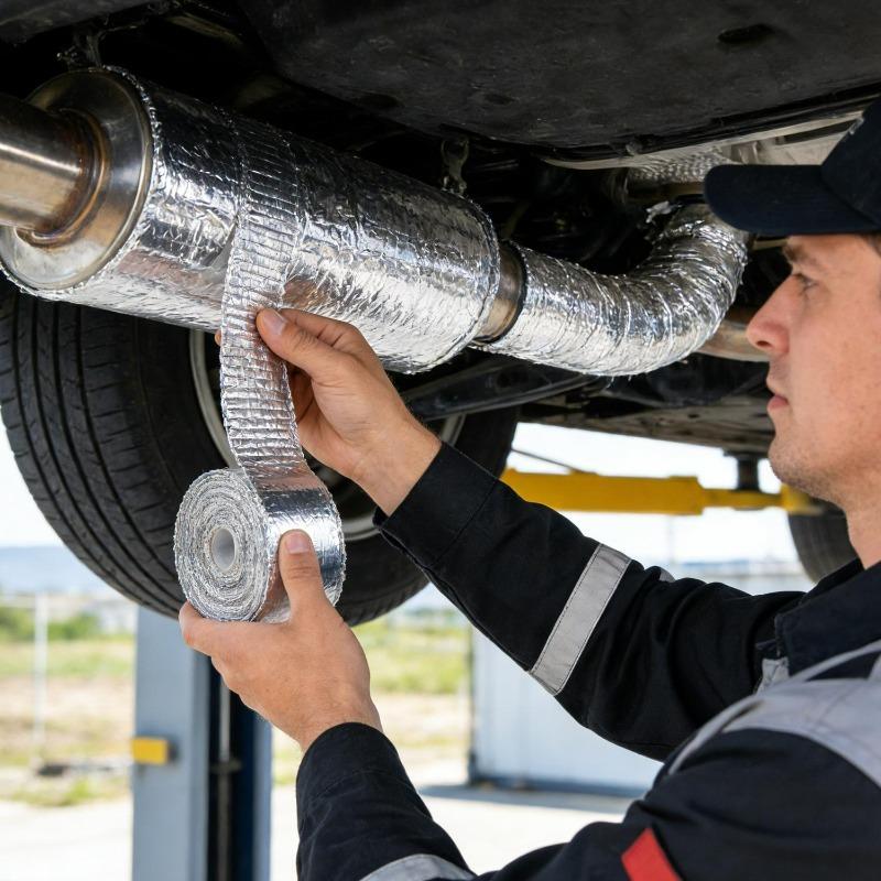 Motorcycle Muffler Thermal Tape Exhaust Band Heat Wrap Fiberglass Heat Shield Insulation with Stainless Ties 5M Aluminum Foil