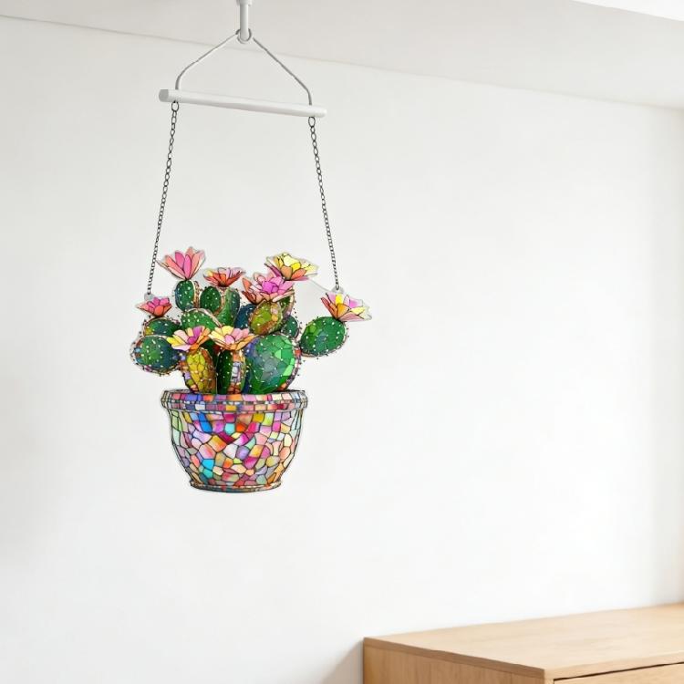 2D Acrylic Flowers Cactus Sun Catcher,Stained Glass Window Hangings Decors Window Decors Hanging Ornament Birthday Gift