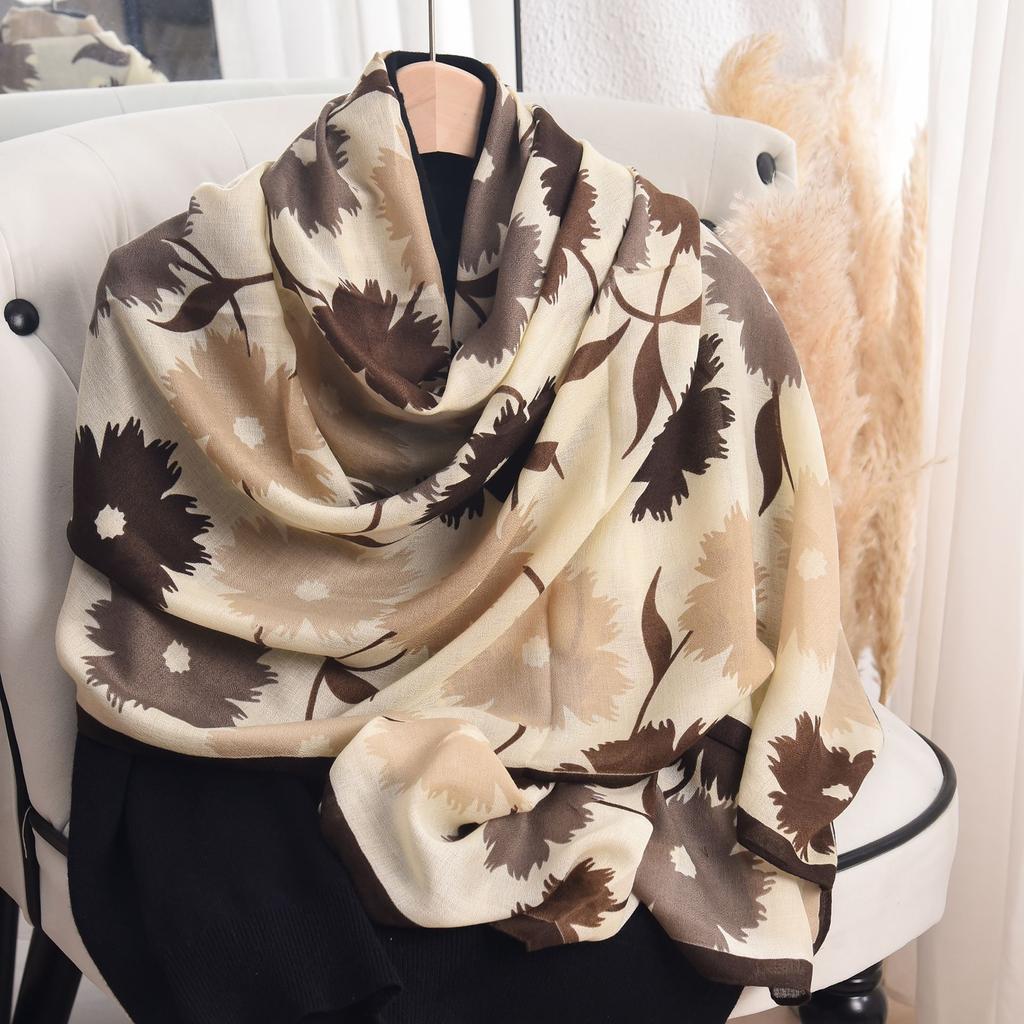 Imitation Cotton and Linen Scarf for Women In Spring and Summer Fashion Thin Pastoral Style Floral Printed Silk Scarf High-end Temperament Shawl