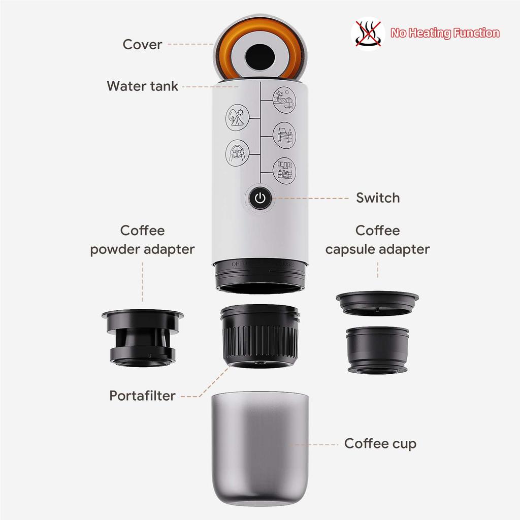 4-in-1 Portable Espresso Coffee Maker Work with NES/DG Capsule and Ground Coffee Cordless 17Bar