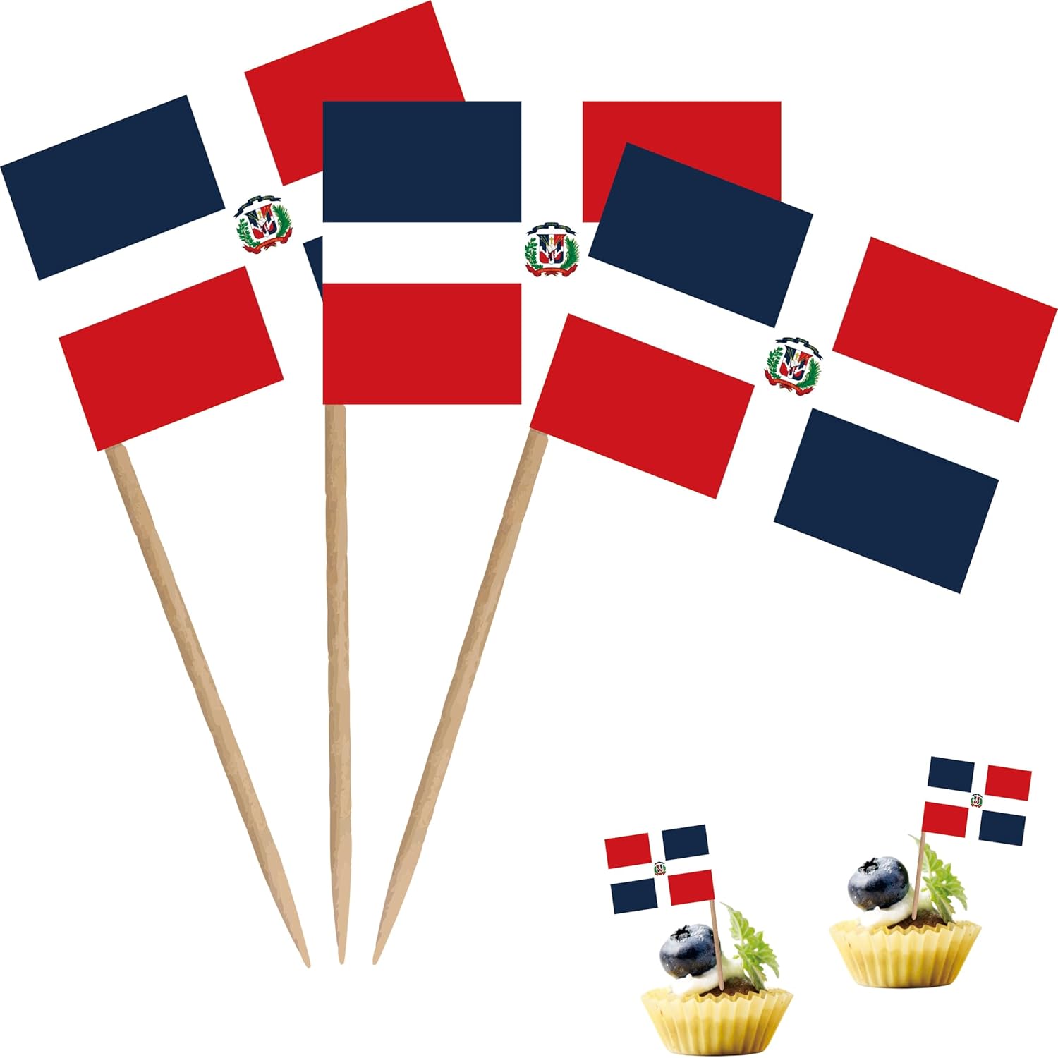 Dominican Republic Toothpick Flag Dominican National Small Mini Cocktail Fruit Cupcakes Toppers Food Stick Flags Decorations,100 Pack