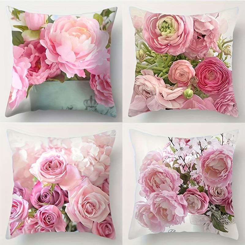 Pink Flower Print Pillowcase ,Sofa bedroom cushion cover, single-sided printing, without pillow core