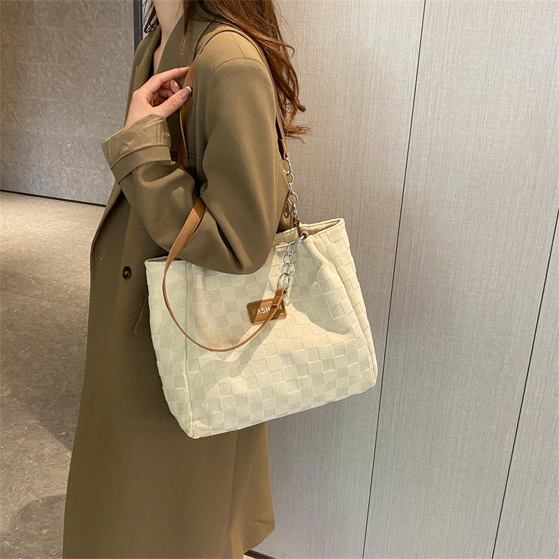 Plaid Large-capacity Bag Women's 2025 New Casual Shoulder Bag Simple Tote Bag