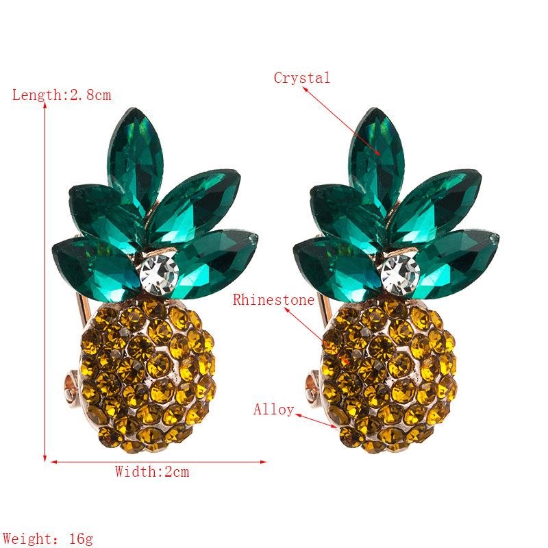 Boucles d'oreilles pour femmes Été Frais Polyvalent Alliage Ensemble Couleur Strass Ananas Boucles d'oreilles à clous