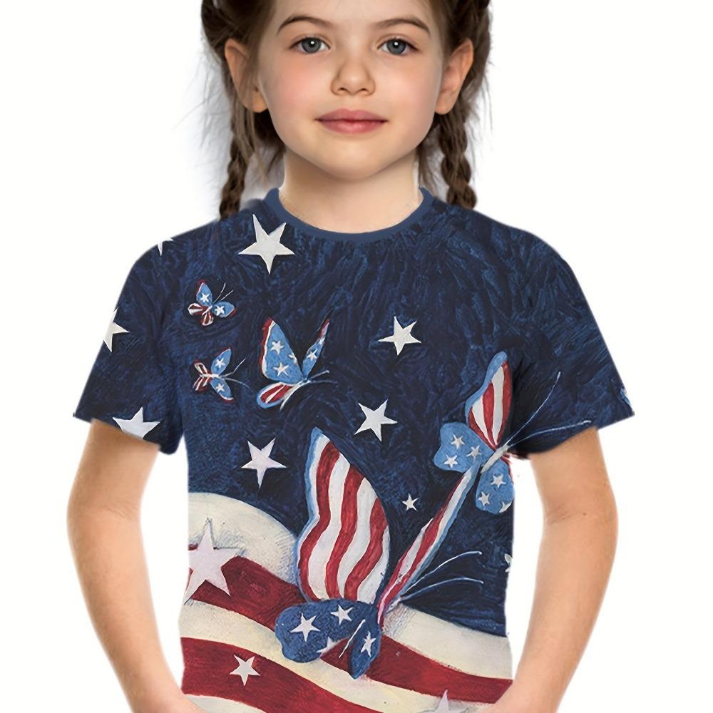 Children's Clothing Girl T-Shirt Short Sleeve Children Top Cartoon 3D Print Round Neck Kids Summer Clothes Casual Girls Clothes