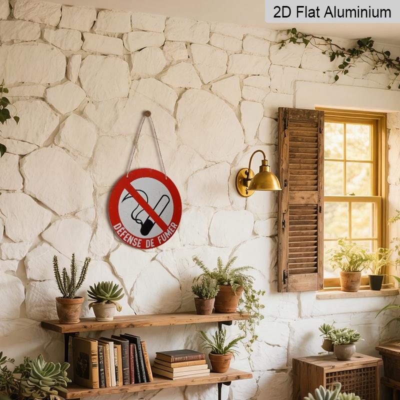 2D Flat, 1pc Round Aluminum Defense de Fumer No Smoking Sign, Red & White High Visibility Design, Waterproof & Durable, Easy to Install, Perfect for