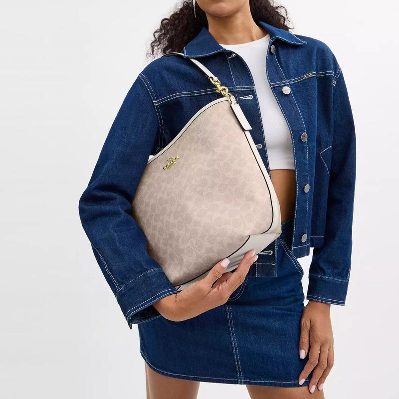 COACH City Bucket 34 Logo Magnetic Closure Coated Canvas Bucket Shoulder Bag Large Women's Sand and Chalk