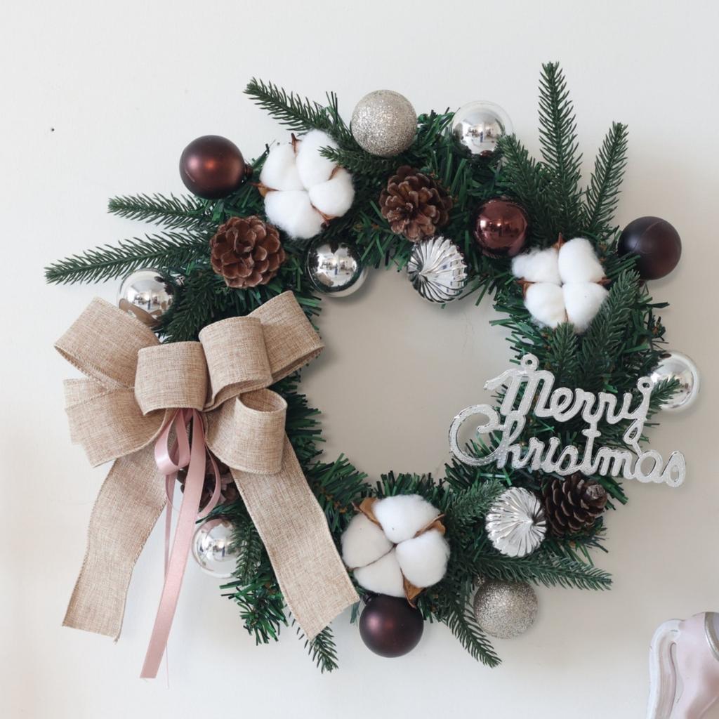 Christmas Wreath 35/40cm Pre-made Door Hanger, Festive Holiday Decoration for Home Entrance Xmas Decor
