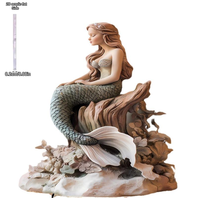 2D Flat Acrylic Mermaid Decoration, Indoor and Outdoor Decoration - No Battery/electricity Required, Free Day Decoration, Shop Decoration, Durable