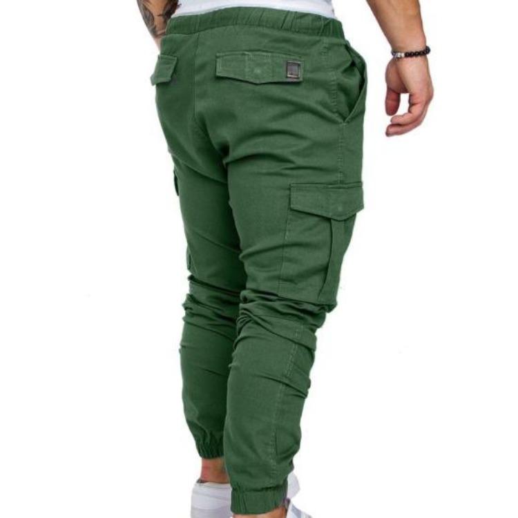 Skinny Cargo Pants Casual Men Solid Color Drawstring Waist Ankle Tied Pockets