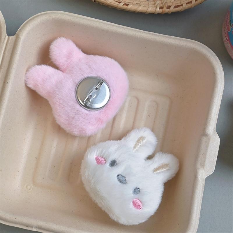 Cartoon Plush Rabbit Head Brooch Soft and Comfortable Clothes Badge for Kids Teens and Adults Fashion Backpack Accessory