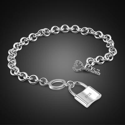 Simple To Chain Key Lock Pendant Bracelet Women'S Electroplated Micron Rhodium Gold Jewelry
