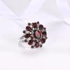 Hot Sale Classic Silver Color Inlaid Garnet Red Zircon Flower Shape Ladies Banquet Ring   Whole Sale