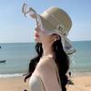 New hat women's summer small fresh straw hat sweet streamer beach hat vacation sunshade sun hat