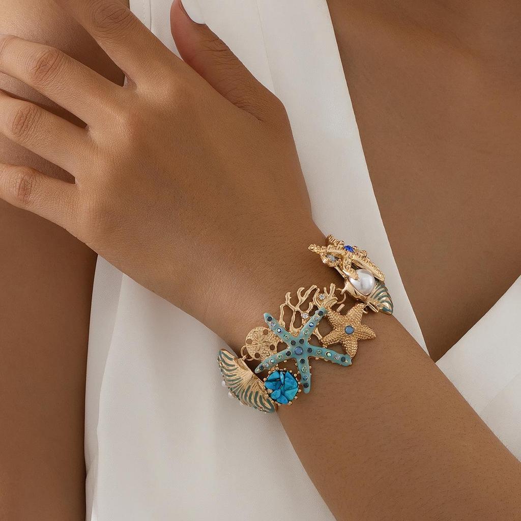 Elegant Starfish Coral Bracelet with Pearls - European & American Style Women's Fashion Jewelry