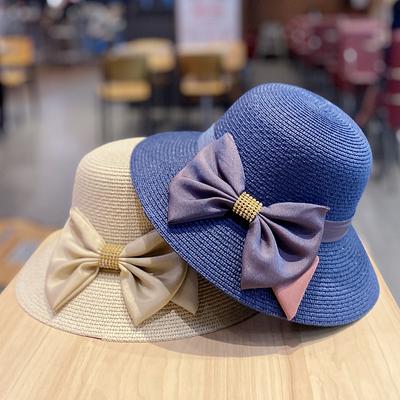 Women's British Retro Elegant Bowknot Wide-brimmed Straw Hat, Fashionable and Versatile, Summer Sun Protection Bucket Hat