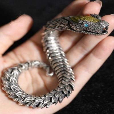 Men Bracelet Vintage Hip Hop 3D Snake Bracelet Symbolizes Good Luck Prosperity New Year Birthday Wedding Gift Bangle