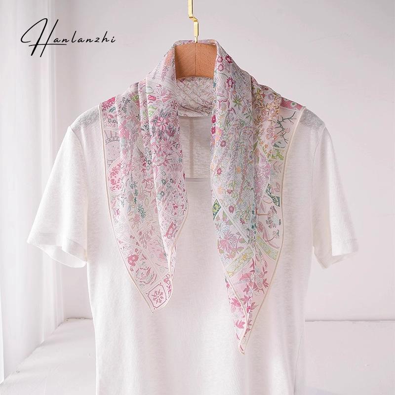Yto Scarf Women's Georgette 100 % Natural Silk Scarf Neck Foulard Kerchief Bandana Shawl Scarves Square Wrap Luxury Headband Hijab Sjaal 65Cm
