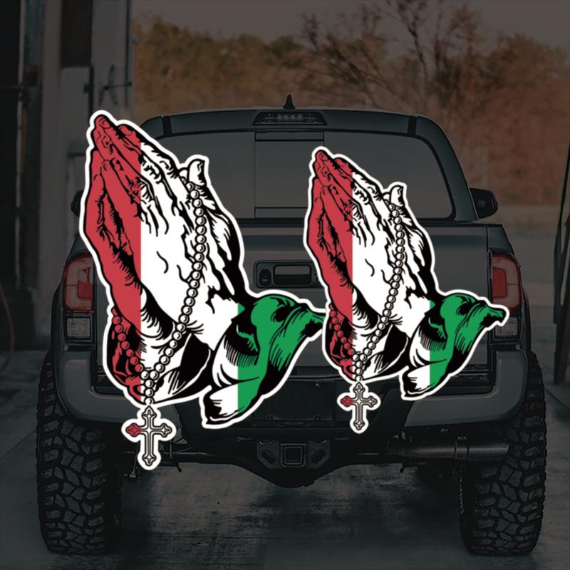 2pcs Christian Stickers Colourful Praying Hands Rosary Jesus Decals Suitable for Off-Road Vehicles Pickup Trucks Motorbike Body