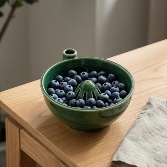 Keramik Beerenwaschschale, Selbstrotierende Hydraulische Vortex Obstreiniger mit Ablauf, Automatische Küchenobstwaschmaschine für empfindliche Beeren Erdbeeren