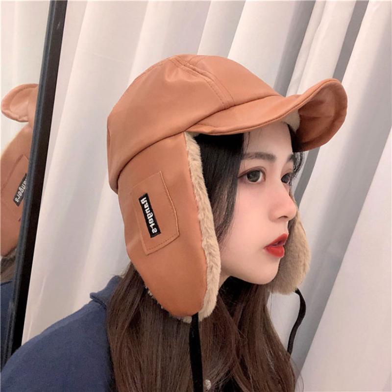 Winter Faux Fur Leather Wind-proof Velvet Warm Ear Protector Hat Ski Bomber Hats
