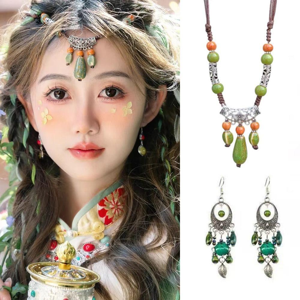 Retro Ethnic Style Beaded Headdress Tassel Tassel Forehead Headband  Women