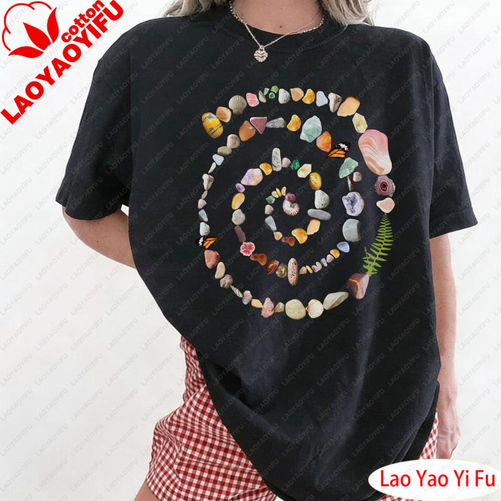 

Nature Spiral Vintage 90s Graphic TShirt Retro Ocean Stones Gems Tee Boho Beach Art Shirt Sea Life Tops Coastal Naturecore Gift S