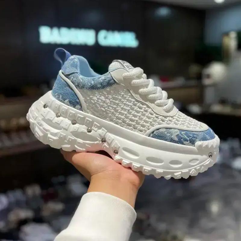 Summer new woven casual shoes platform mesh breathable dad shoes bm