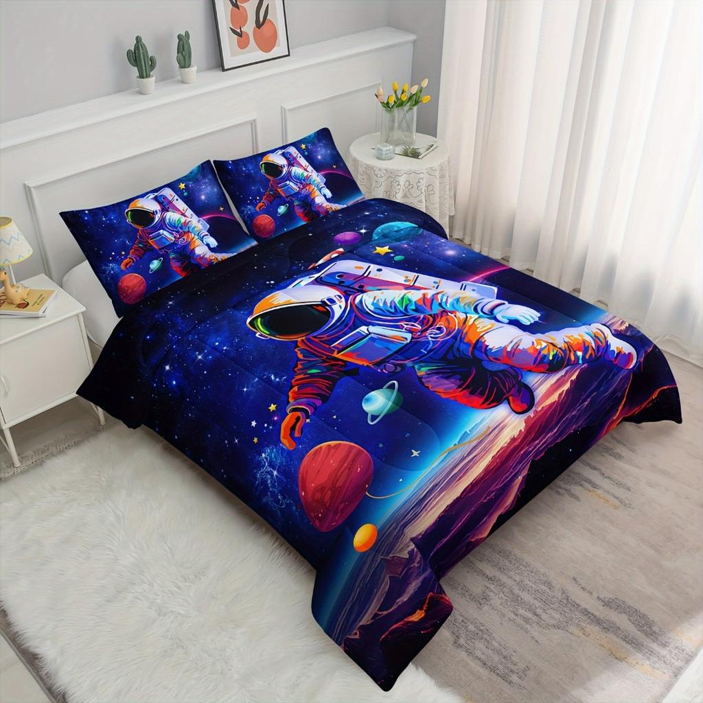 3Pcs Astronaut Comforter Set Space Bedding Set Twin Outer Space Astronaut Comforter Set Galaxy Astronaut Space Bedding