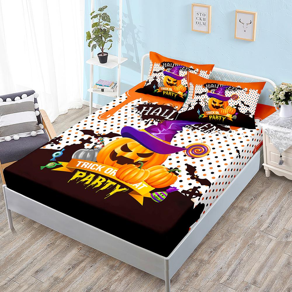 Halloween Three-Piece Set Funny Pumpkin Mattress, Mattress Cover, Mattress Protective Cover