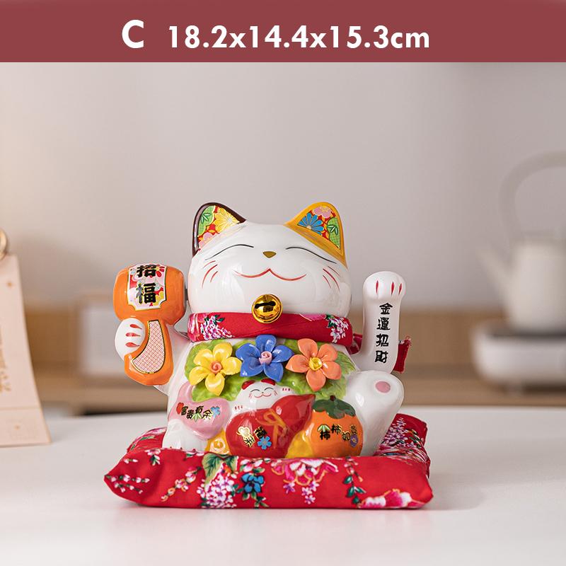 7 Zoll Keramik Glückskatze Ornament Blume Glückskatze Maneki Neko Statue Winkende Hand Winkende Katze Figur Mittelpunkt