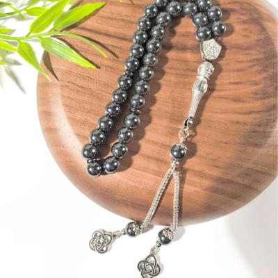33-Bead 8mm Black Hematite Prayer Beads - Turkish Style Rosary
