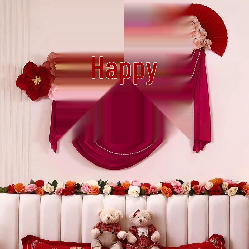 Conjunto de Decoração para Quarto de Casamento: Lados do Noivo e da Noiva, Parede com Caractere Xi do Novo Quarto e Decoração de Cabeceira