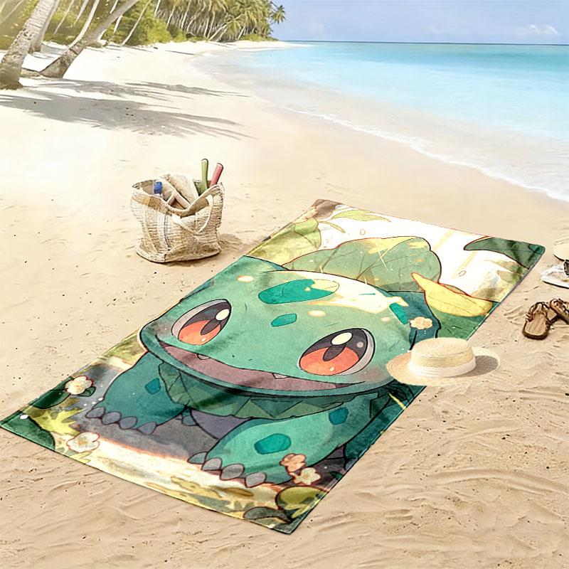 Bulbasaur Print Beach Towel, Large Soft Quick Dry Towel for Beach Camping Swimming