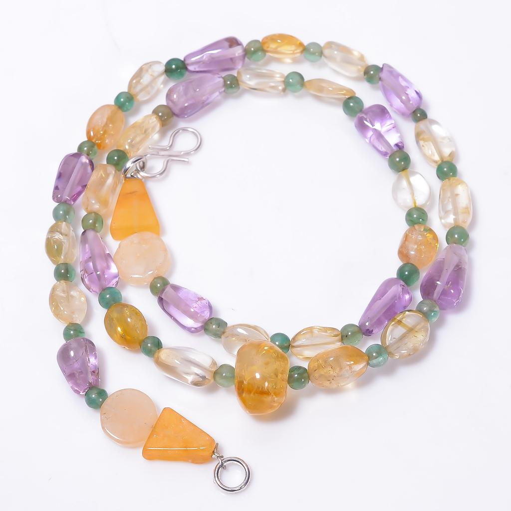 Natural Citrine Amethyst Aventurine Gemstone Smooth Beads Necklace 4-12 mm 18" UB-8569