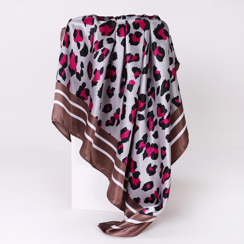 Women's Fashion Leopard Print Head Scarf 90cm Silk Scarf Temperament Scarf New Ladies Square Scarf Sun Shawl