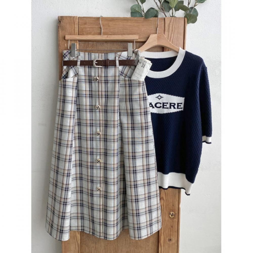 Shop Women BAnded Belt TArtAn A Line Long Skirt Dgb Wsk 4324 blAck