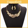 Decoration Fashion Rhinestone Feather Design Women Gold Necklace And Earring Set