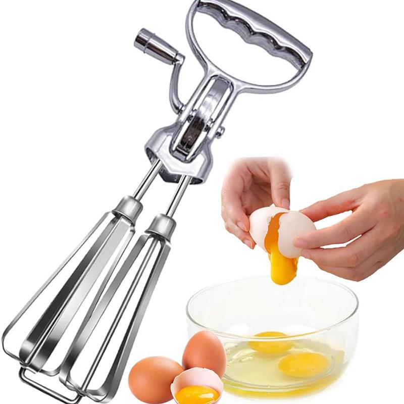 Frusta a Mano con Manovella in Acciaio Inossidabile - Mixer da Cucina a Doppia Ruota per la Cottura