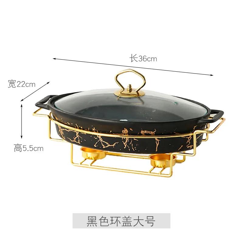 Nordic Style Oval Ceramic Soup Pot Household Hotel Tableware Casserole Holder Candle Heating Fish Plate Binaural Dry Pot