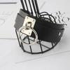 Color Solid Fashion Large Metal Ring Decoration Women Pu Leather Collar Necklace