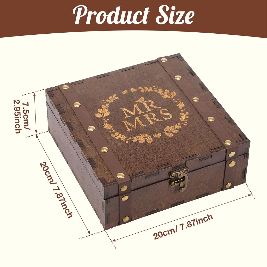 Wedding Keepsake Box with Lid and Lock Mr Mrs Wooden Memory Box Vintage Present Wooden Case for Couples Anniversary Bride