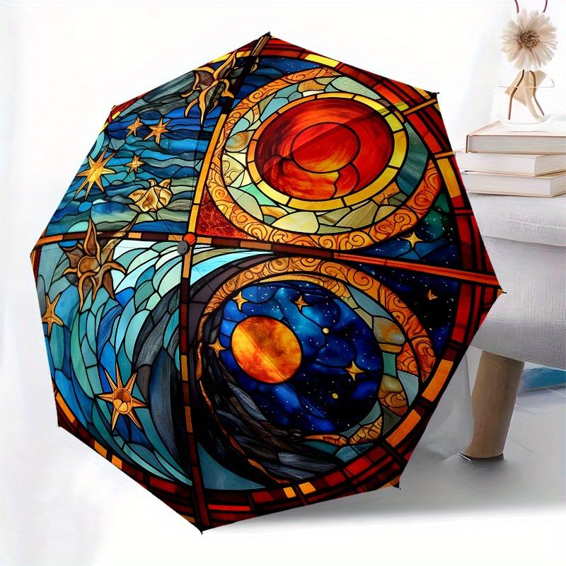 Stained Window Panel: Celestial DreamsUmbrella, Portable 3-Fold Compact Umbrella for Men & Women Gift