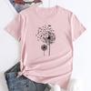Summer Round Neck Dandelion Dragonfly Pattern Printed Top Fashionable Casual Short Sleeved Women's Pure Cotton T-shirts