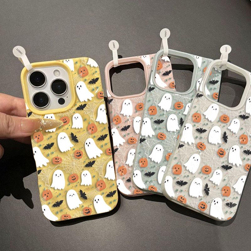 Halloween Ghosts Pumpkin Print Phone Case for iPhone 17 16 11 15 14 13 12 Pro Max 15 16 Plus 17 Air Folds Texture Bumper Cover