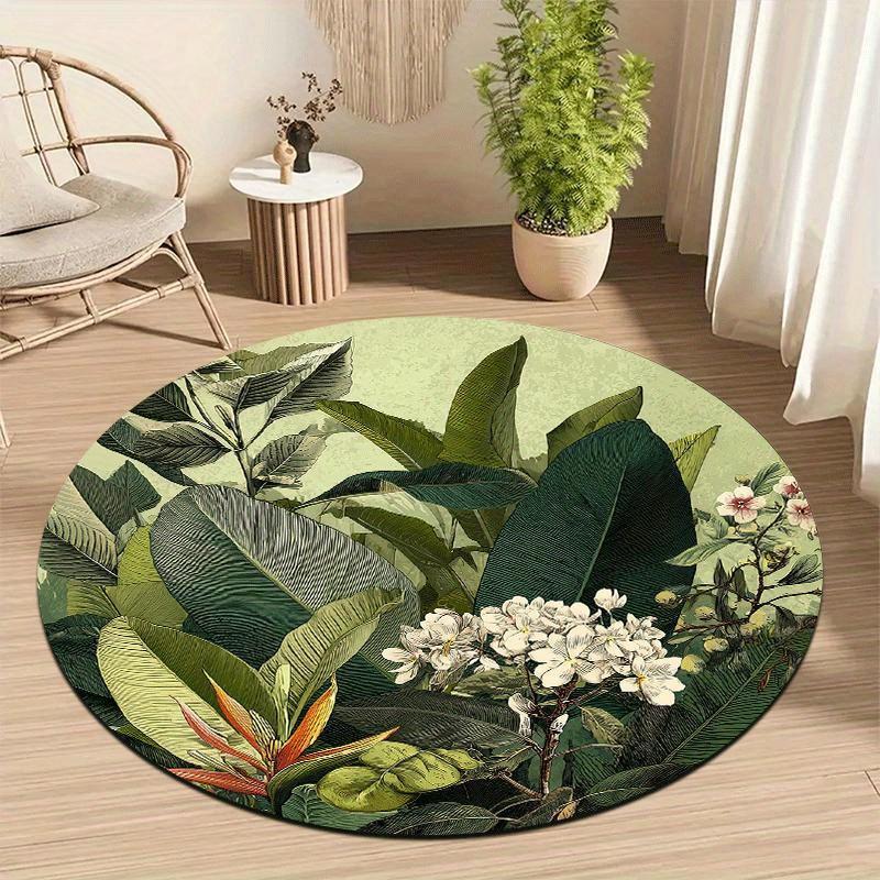 Luxury Tropical Botanical  Pattern Round Shape Floor Mats Kitchen Hallway Runner Rug Bedroom Living Room Soft Carpet Non-slip Area Rug