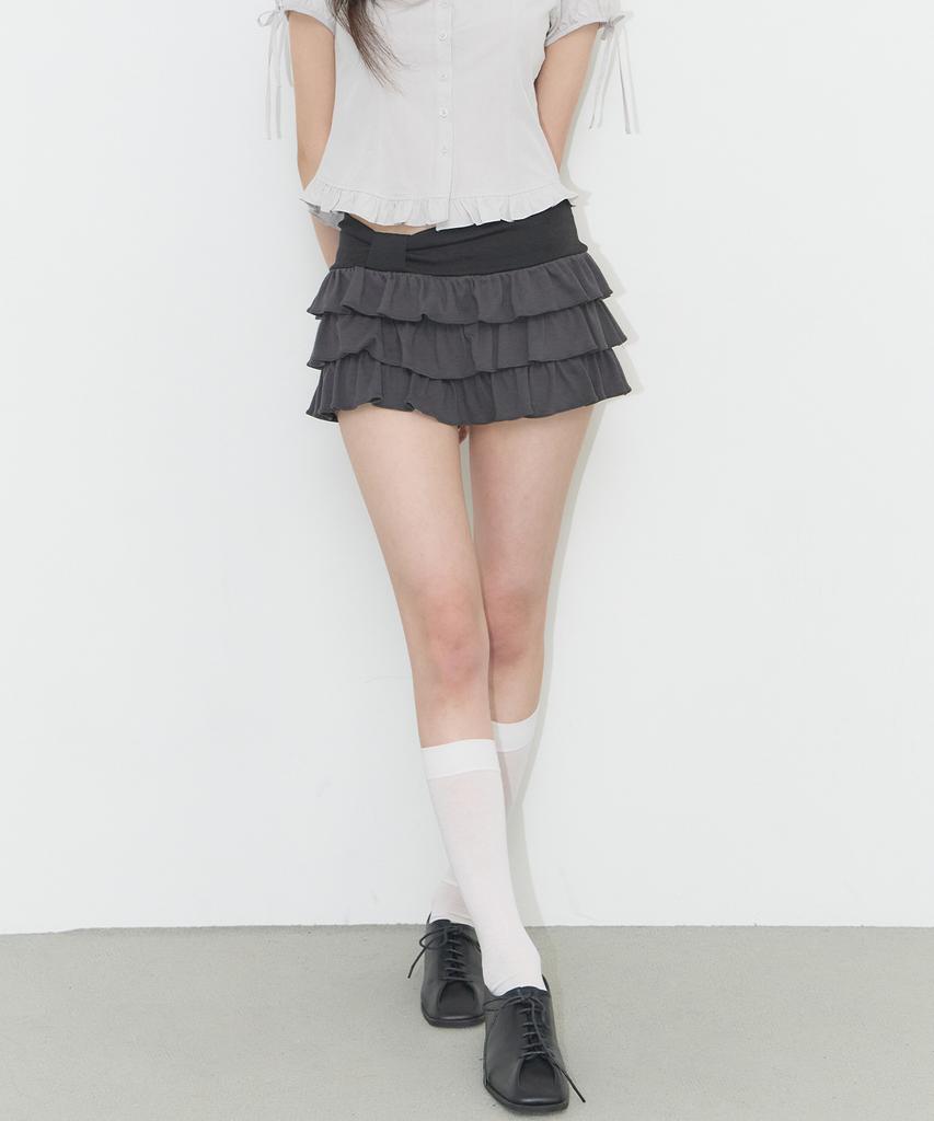 Iligo Bow Tiered Skirt Pants Charcoal