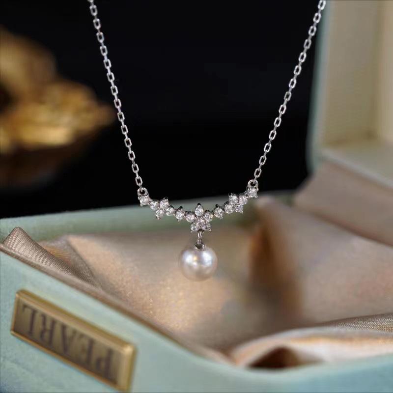 

925 Sterling Silver Pearl Necklace Simple Style Charm Geometric Shape Pendant Choker Birthday Gift for Women Exquisite Jewelry платиновый